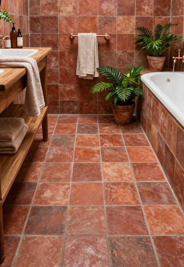 10 Bathroom Highlight Tile Ideas for Visual Focus 10. Eco Friendly Terracotta Tiles 0
