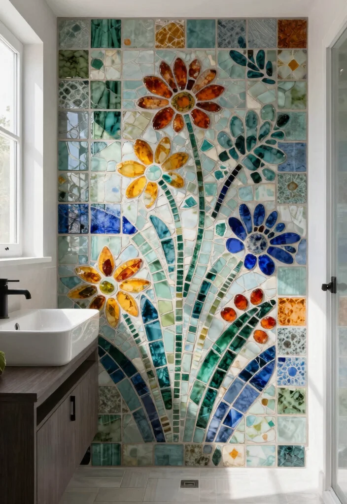 10 Bathroom Highlight Tile Ideas for Visual Focus 6. Eco Friendly Mosaic Tiles 0