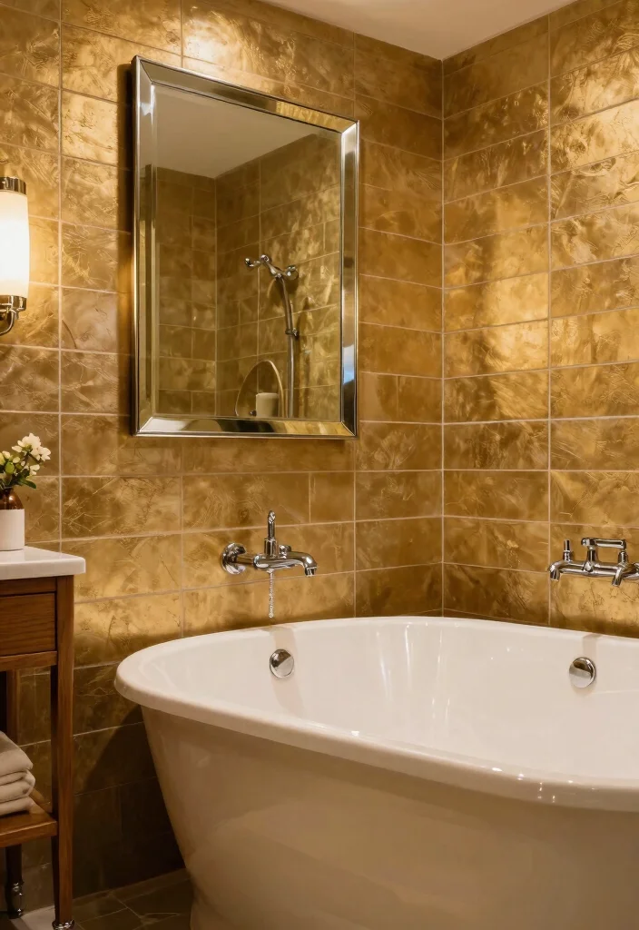 10 Bathroom Highlight Tile Ideas for Visual Focus 7. Metallic Accents 0