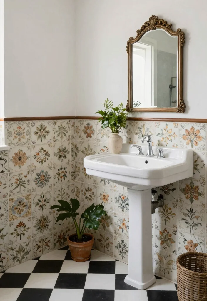 10 Bathroom Highlight Tile Ideas for Visual Focus 8. Vintage Revival Tiles 0