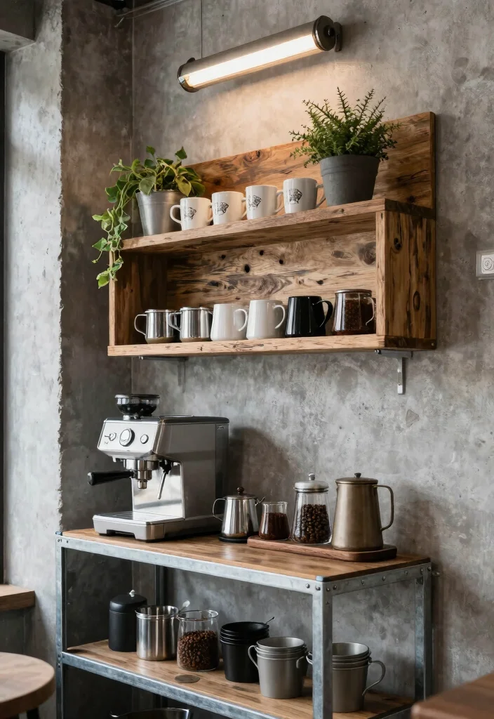 10 Coffee Corner Ideas for Kitchens of Any Size 5. Industrial Chic 0