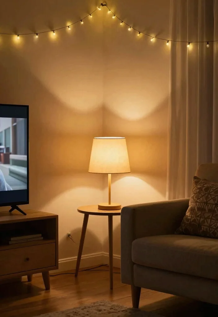 10 Cozy Small TV Room Ideas for Relaxed Nights 3. Layer Decorative Lighting 0