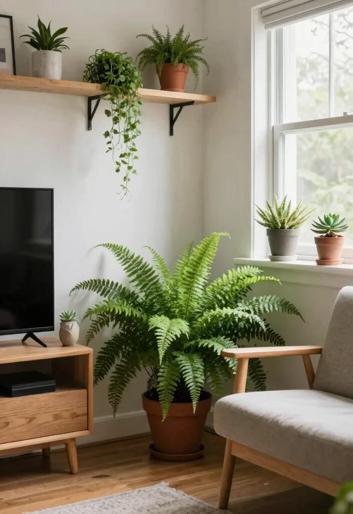 10 Cozy Small TV Room Ideas for Relaxed Nights 8. Bring in Nature 0