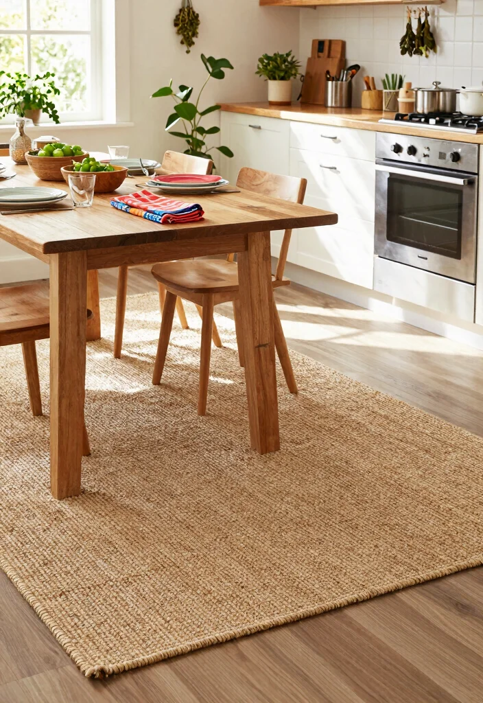 10 Kitchen Carpet Ideas for Warm Underfoot Comfort 1. Jute Rugs for Natural Appeal 0