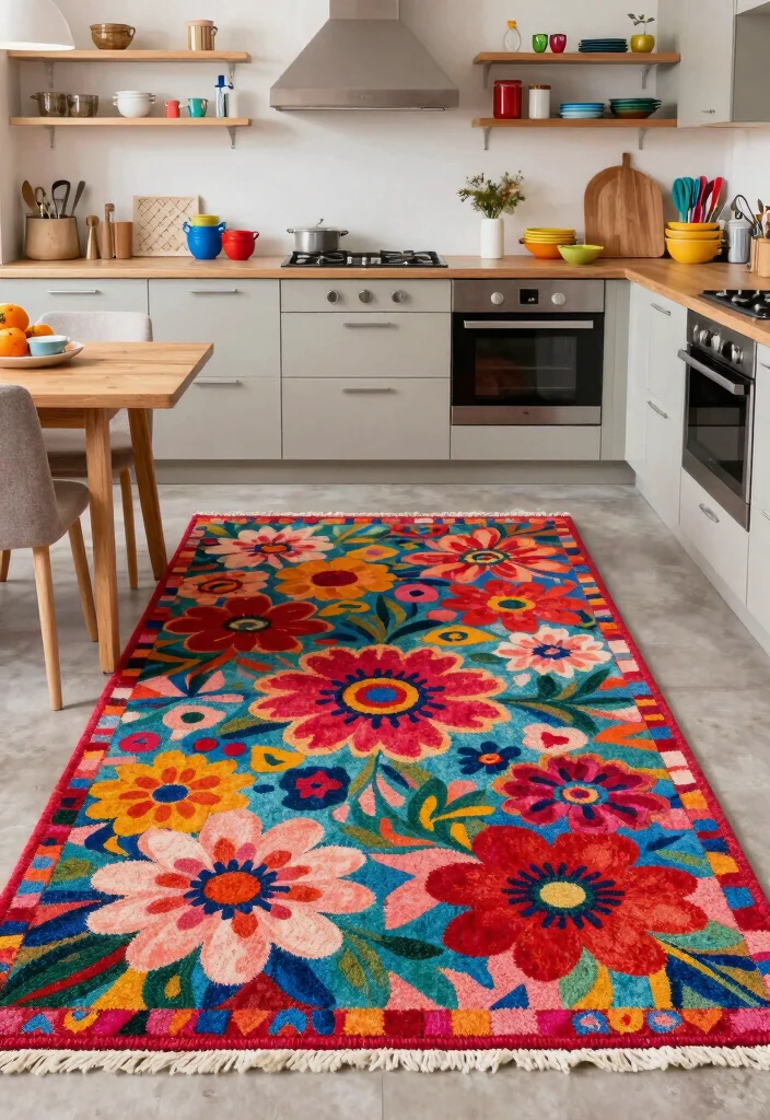 10 Kitchen Carpet Ideas for Warm Underfoot Comfort 10. Statement Rugs for Added Personality 0