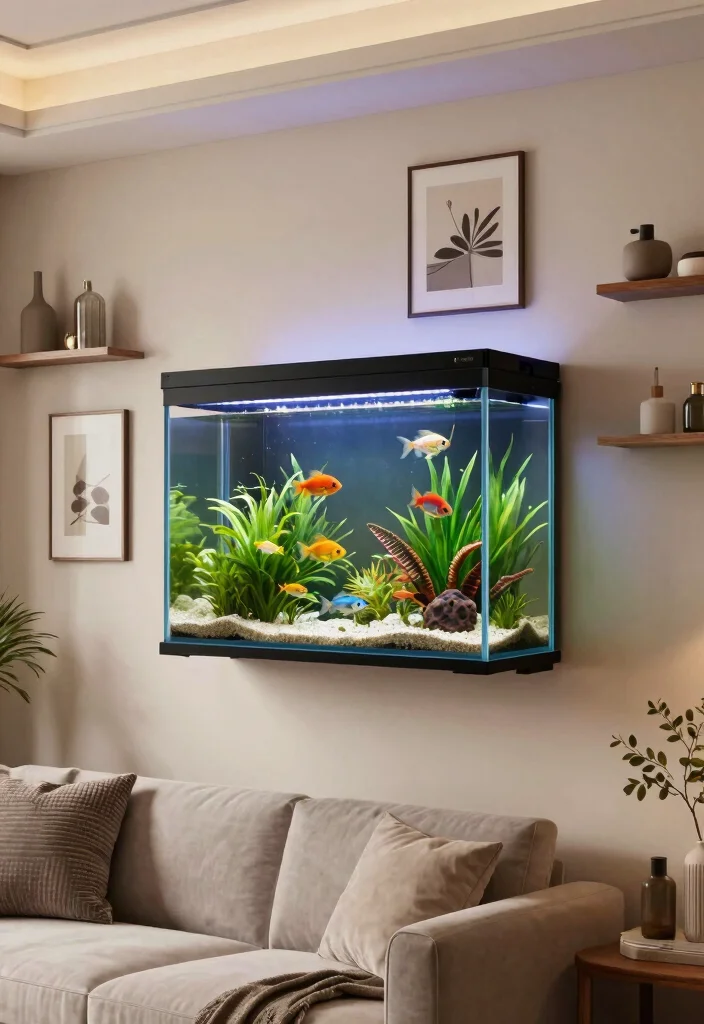 10 Living Room Aquarium Ideas for a Calm Focal Point 1. Wall Mounted Aquariums 0