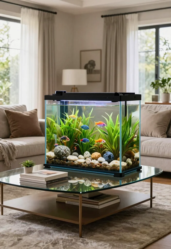 10 Living Room Aquarium Ideas for a Calm Focal Point 2. Coffee Table Aquariums 0