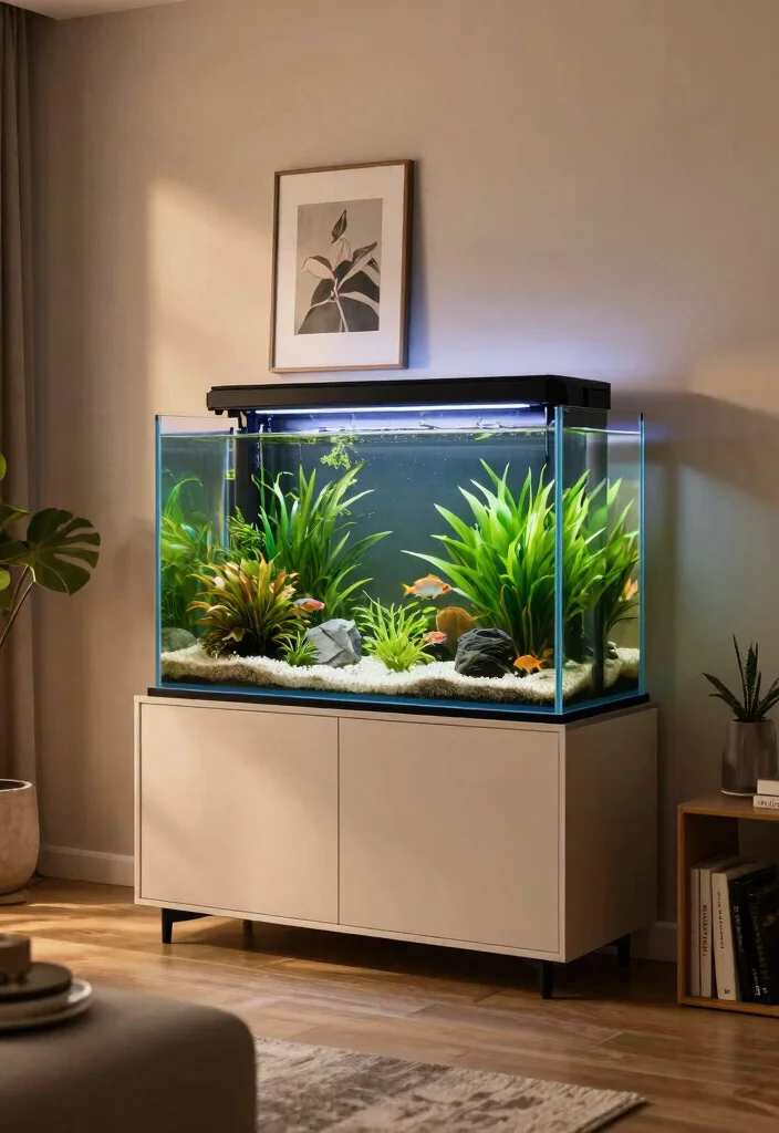 10 Living Room Aquarium Ideas for a Calm Focal Point 4. Low Profile Aquariums 0