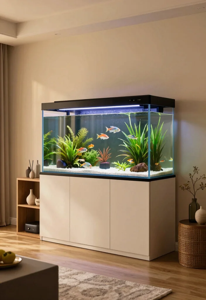 10 Living Room Aquarium Ideas for a Calm Focal Point 6. Integrated Aquarium Furniture 0