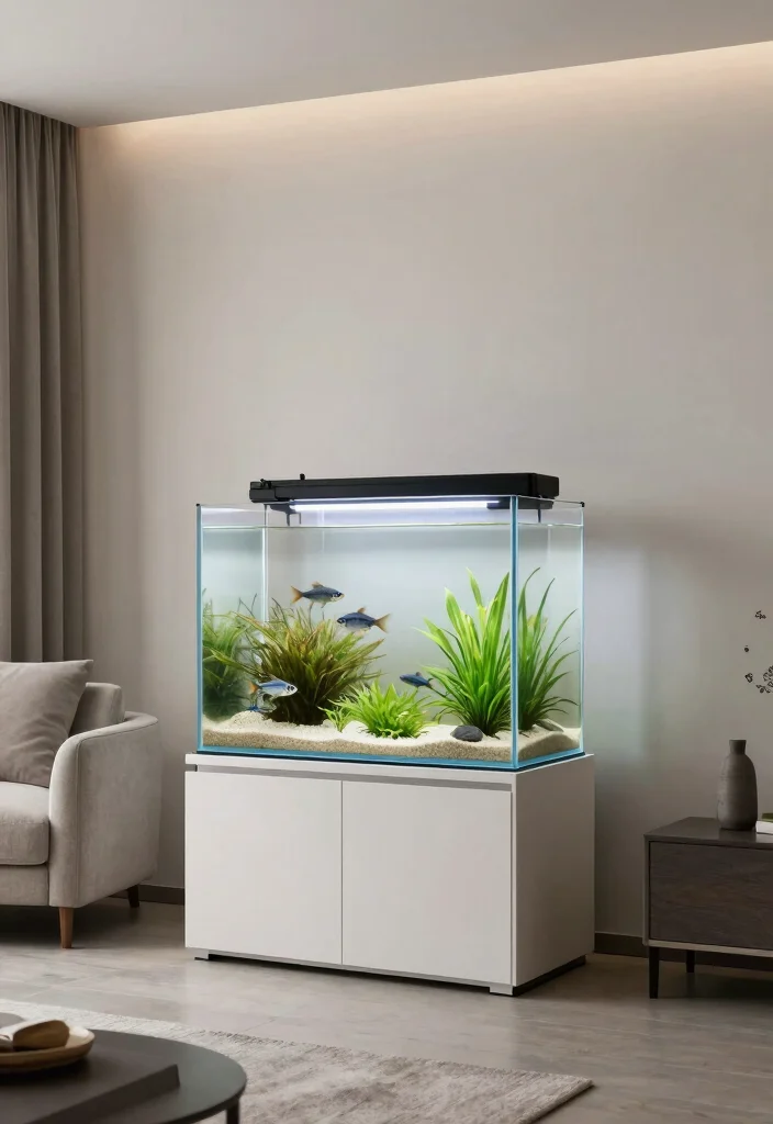 10 Living Room Aquarium Ideas for a Calm Focal Point 9. Elegant Minimalist Aquariums 0