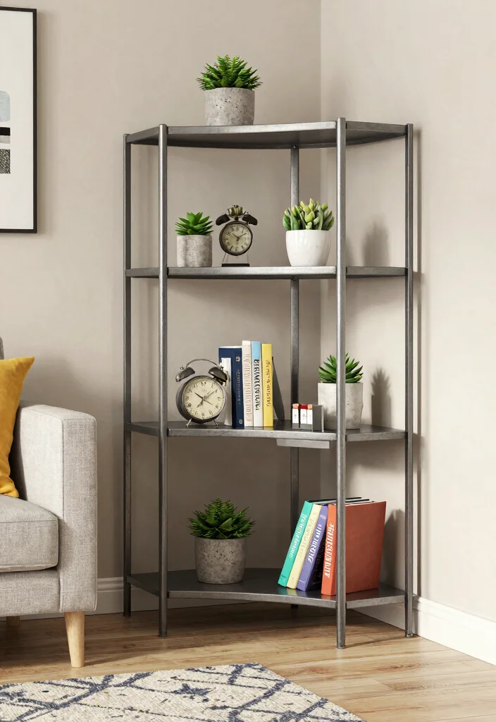 10 Living Room Corner Shelf Ideas for Display and Storage 3. Metal Corner Shelving Units 0