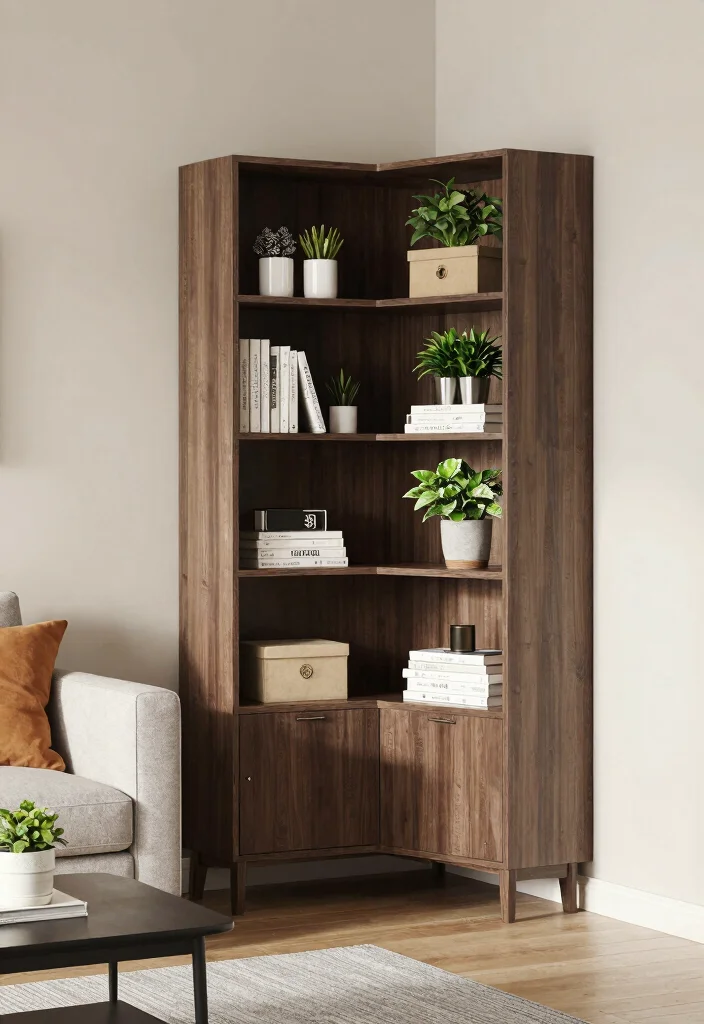 10 Living Room Corner Shelf Ideas for Display and Storage 7. Multi Functional Corner Shelving 0
