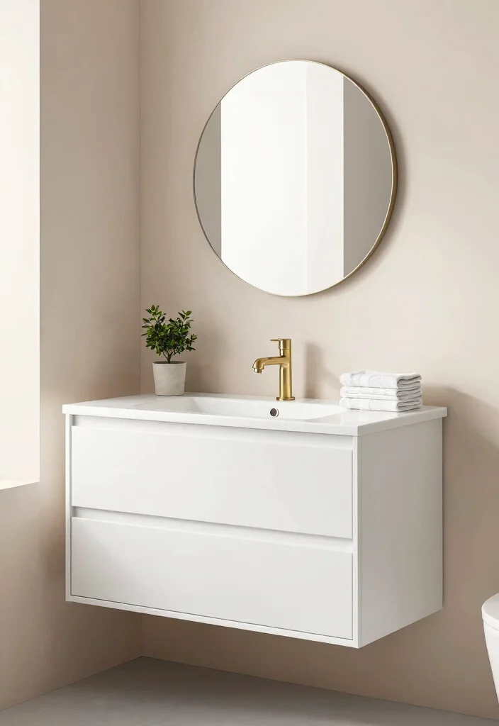 10 Simple Small Bathroom Ideas with Clean Functional Design 2. Vanity with Built in Storage 0