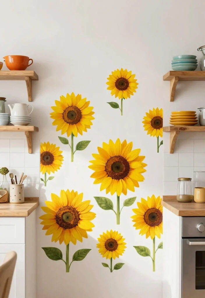 10 Sunflower Kitchen Decor Ideas for Cheerful Color 10. Sunflower Themed Wall Decals 0