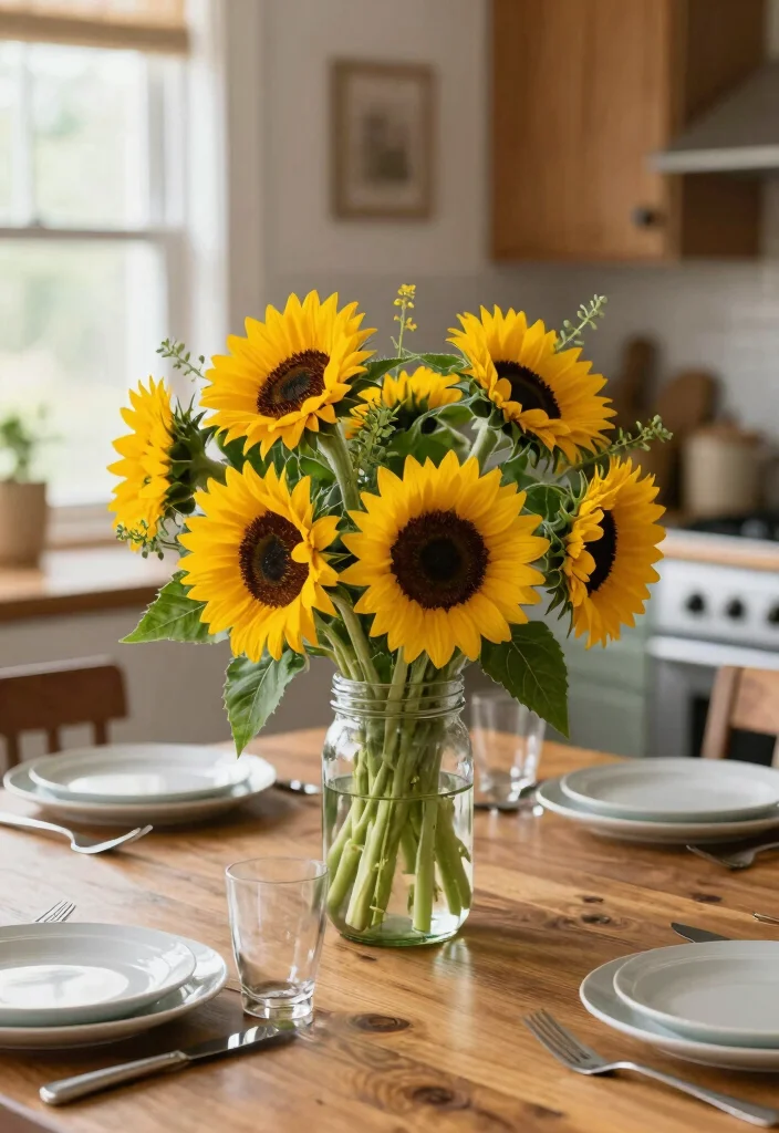 10 Sunflower Kitchen Decor Ideas for Cheerful Color 4. Sunflower Centerpieces 0