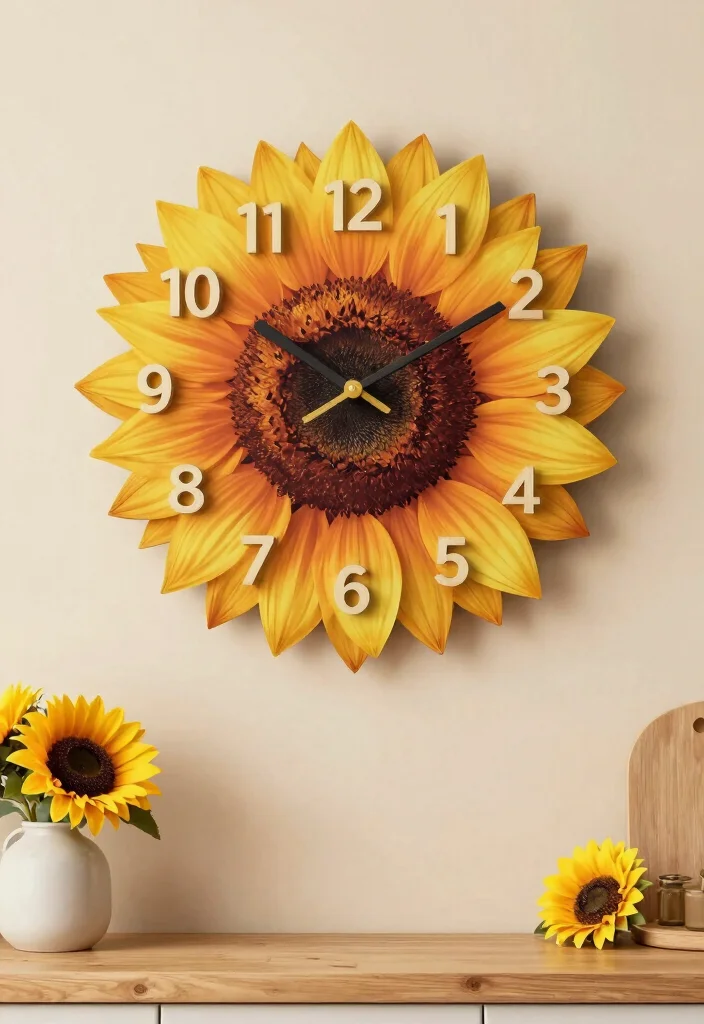 10 Sunflower Kitchen Decor Ideas for Cheerful Color 6. Sunflower Themed Wall Clocks 0