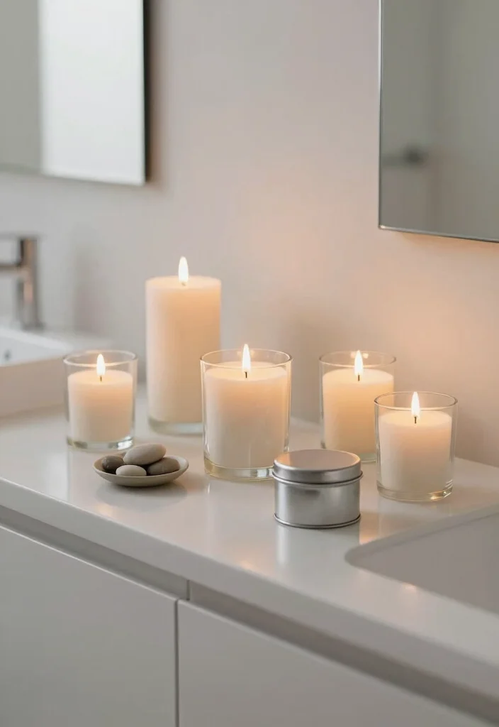 12 Bathroom Counter Ideas for Practical Everyday Styling 10. Minimalist Candle Displays 0
