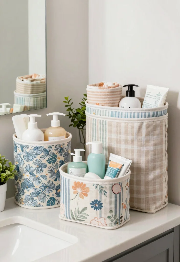 12 Bathroom Counter Ideas for Practical Everyday Styling 11. Fabric Storage Solutions 0