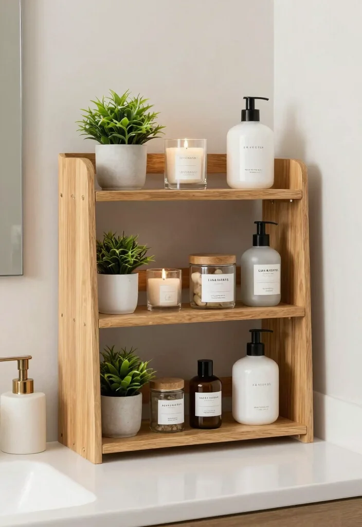 12 Bathroom Counter Ideas for Practical Everyday Styling 5. Compact Tiered Shelving 0
