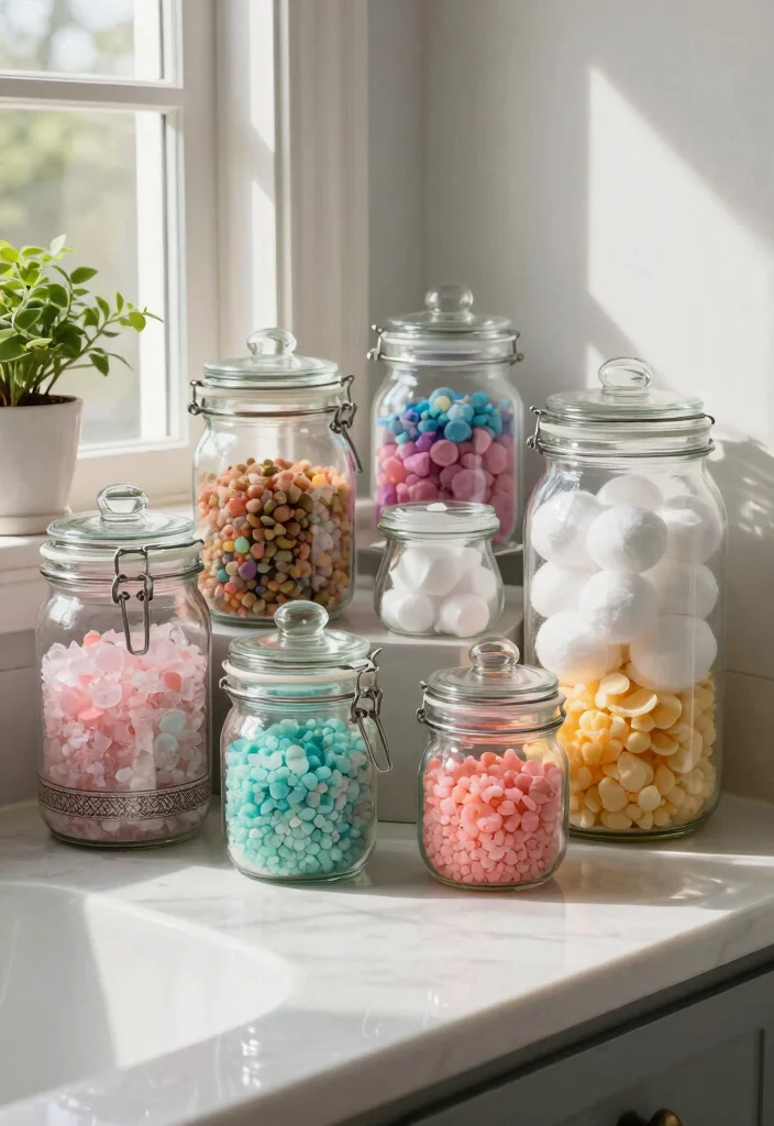 12 Bathroom Counter Ideas for Practical Everyday Styling 6. Vintage Jars for Storage 0