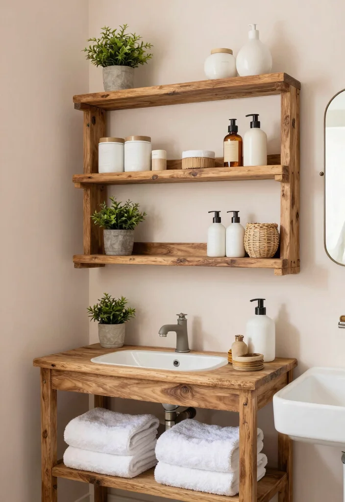 12 Bathroom Decoration Ideas for an Easy Style Refresh 1. Upcycled Wooden Shelving 0