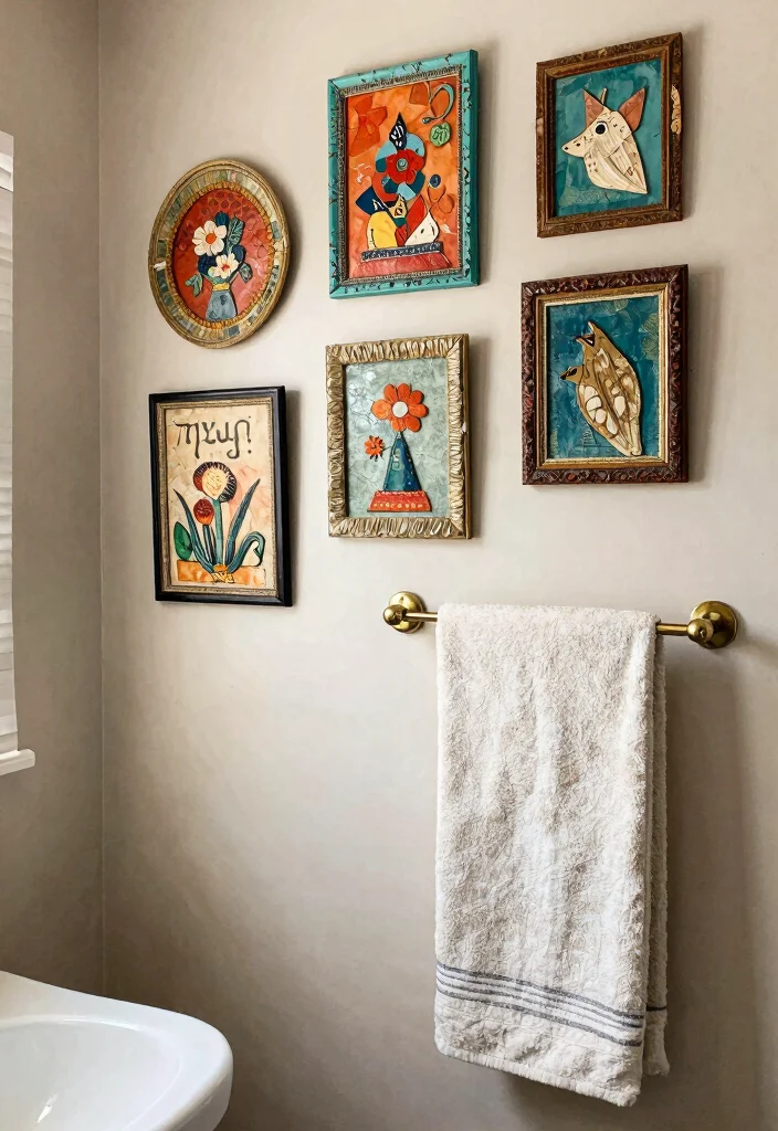 12 Bathroom Decoration Ideas for an Easy Style Refresh 10. Artwork Made from Recycled Materials 0