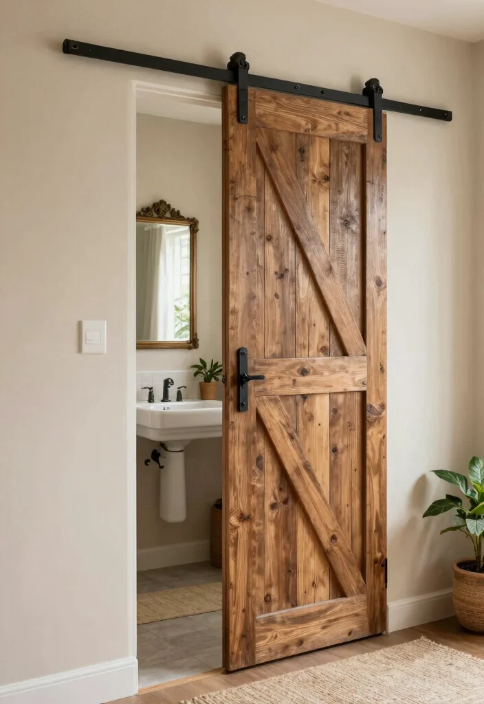 12 Bathroom Door Ideas for Better Flow and Privacy 1. Sliding Barn Door for Space Optimization 0