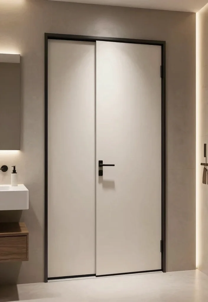 12 Bathroom Door Ideas for Better Flow and Privacy 10. Contemporary Pivot Door for Unique Appeal 0