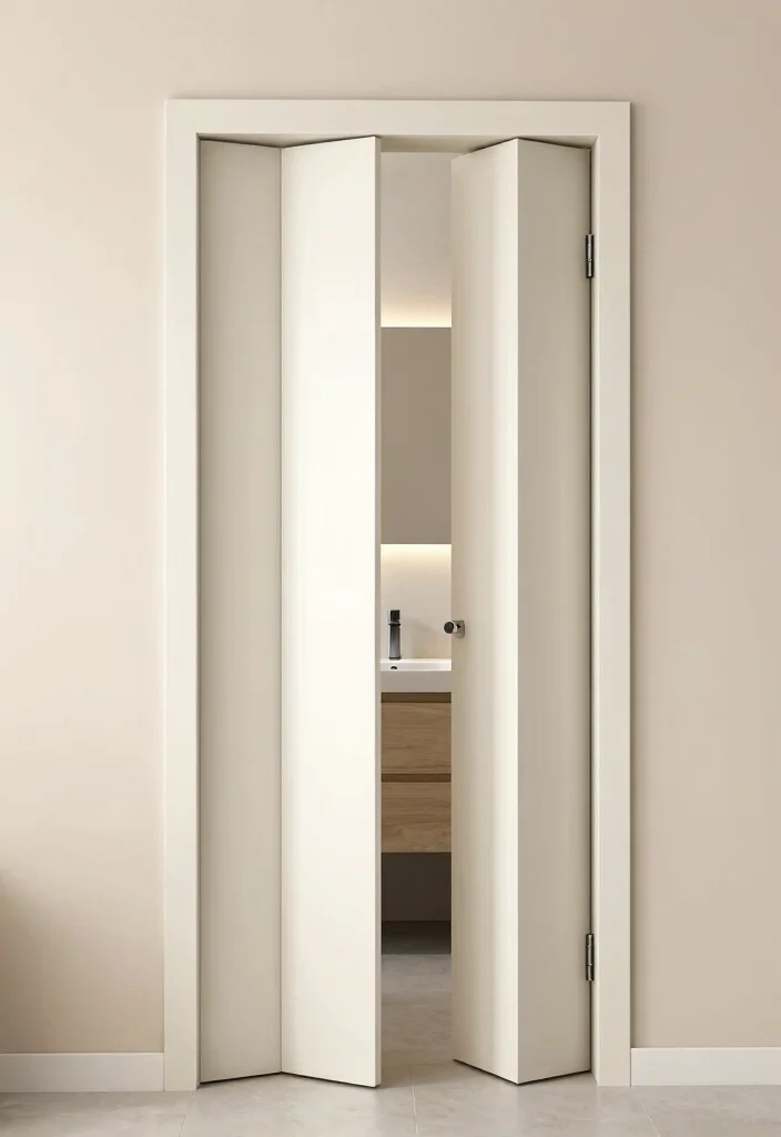 12 Bathroom Door Ideas for Better Flow and Privacy 11. Folding Accordion Door for Flexibility 0