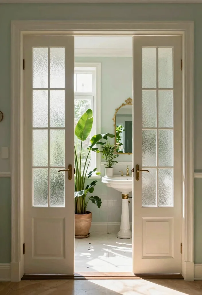 12 Bathroom Door Ideas for Better Flow and Privacy 2. Classic French Doors for Elegance 0