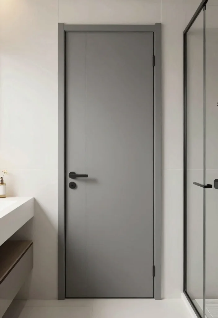 12 Bathroom Door Ideas for Better Flow and Privacy 4. Minimalist Panel Door for a Modern Look 0