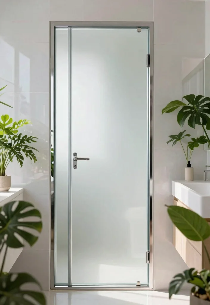 12 Bathroom Door Ideas for Better Flow and Privacy 5. Privacy Glass Door for Contemporary Appeal 0