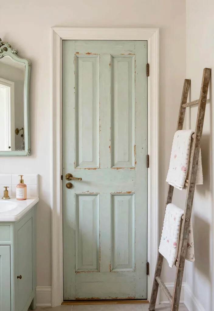 12 Bathroom Door Ideas for Better Flow and Privacy 7. Shabby Chic Distressed Door 0