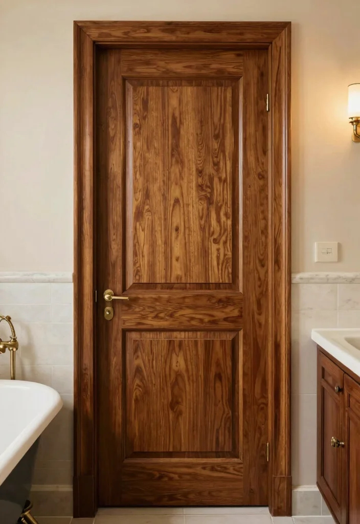 12 Bathroom Door Ideas for Better Flow and Privacy 9. Solid Wood Door for Classic Privacy 0