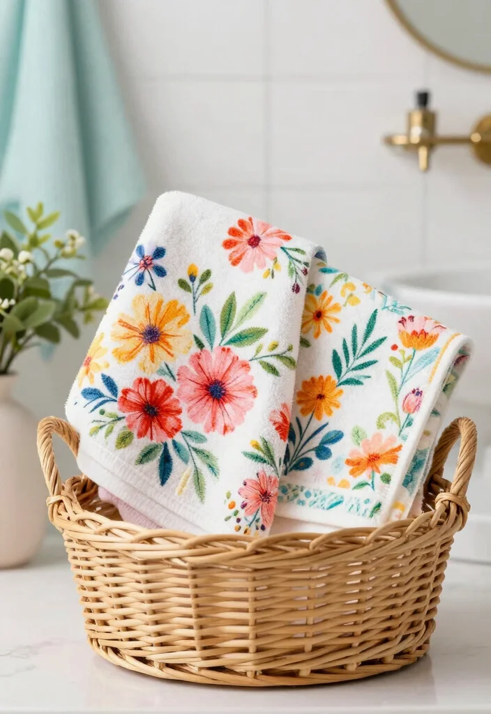 12 Bathroom Hand Towel Ideas for a Hotel Inspired Touch 11. Fresh Floral Embellishments 0