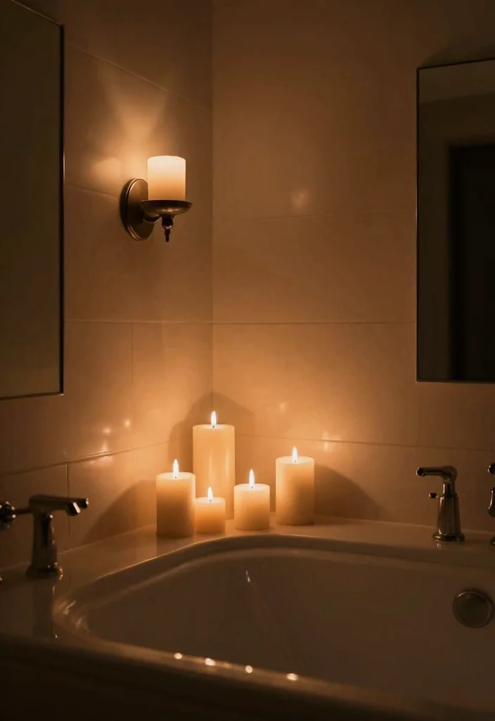 12 Bathroom Ideas with Bath for Relaxing Everyday Use 5. Dim Lighting and Candles Setting the Mood 0