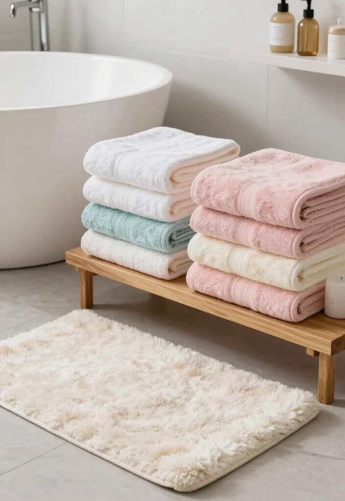 12 Bathroom Ideas with Bath for Relaxing Everyday Use 6. Luxurious Textiles Towels and Mats 0