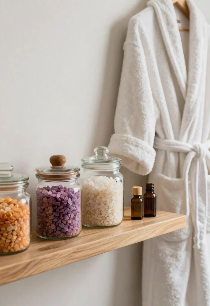 12 Bathroom Ideas with Bath for Relaxing Everyday Use 9. Personal Spa Essentials Bath Salts and Oils 0