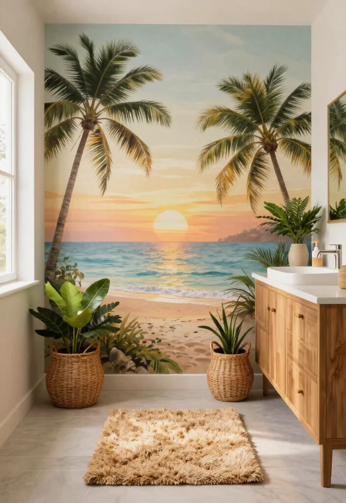 12 Bathroom Mural Ideas for a Bold Artistic Statement 1. Tropical Paradise 0