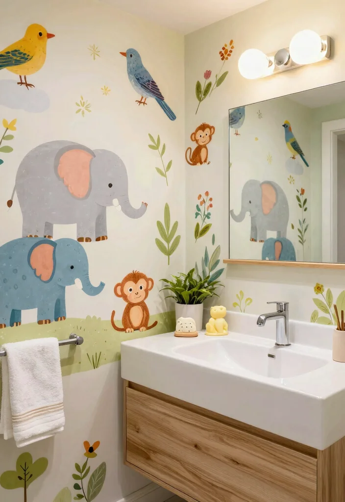 12 Bathroom Mural Ideas for a Bold Artistic Statement 2. Whimsical Animal Art 0