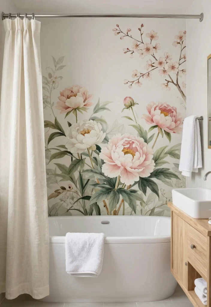 12 Bathroom Mural Ideas for a Bold Artistic Statement 4. Serene Floral Designs 0