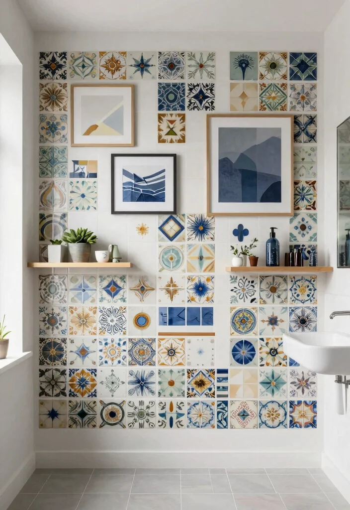 12 Bathroom Picture Ideas to Add Personality and Visual Interest 10. Artistic Tiles as a Unique Statement 0