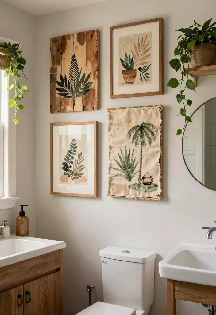 12 Bathroom Picture Ideas to Add Personality and Visual Interest 11. Eco Friendly Art with Natural Materials 0