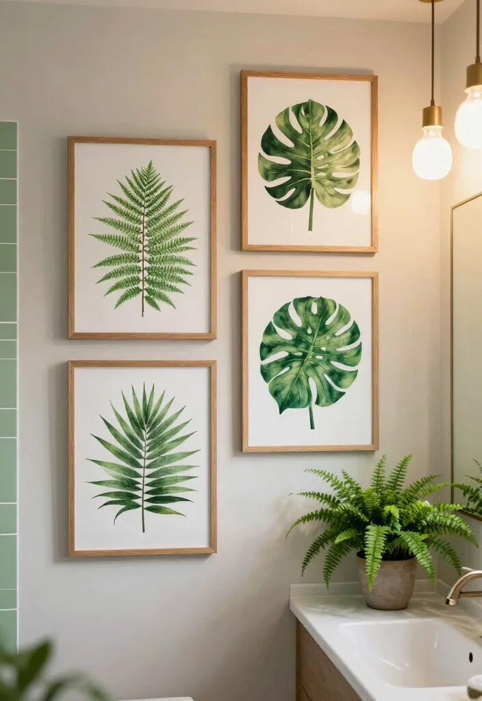 12 Bathroom Picture Ideas to Add Personality and Visual Interest 2. Botanical Bliss with Greenery Prints 0