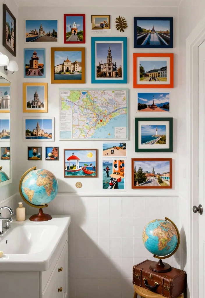 12 Bathroom Picture Ideas to Add Personality and Visual Interest 7. Travel Memories with Postcards and Maps 0
