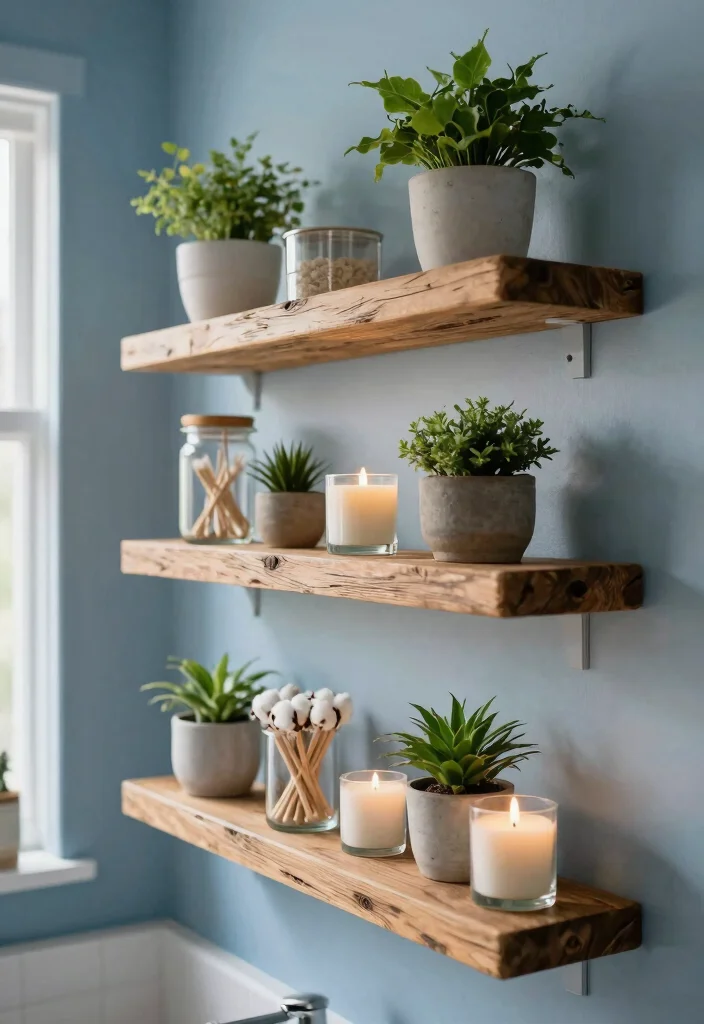 12 Bathroom Wall Storage Ideas to Keep Counters Clear 1. Reclaimed Wood Floating Shelves 0