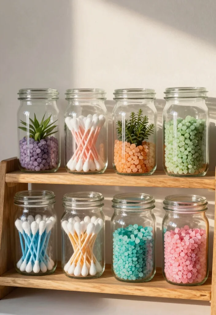 12 Bathroom Wall Storage Ideas to Keep Counters Clear 10. Glass Jars for Organized Essentials 0