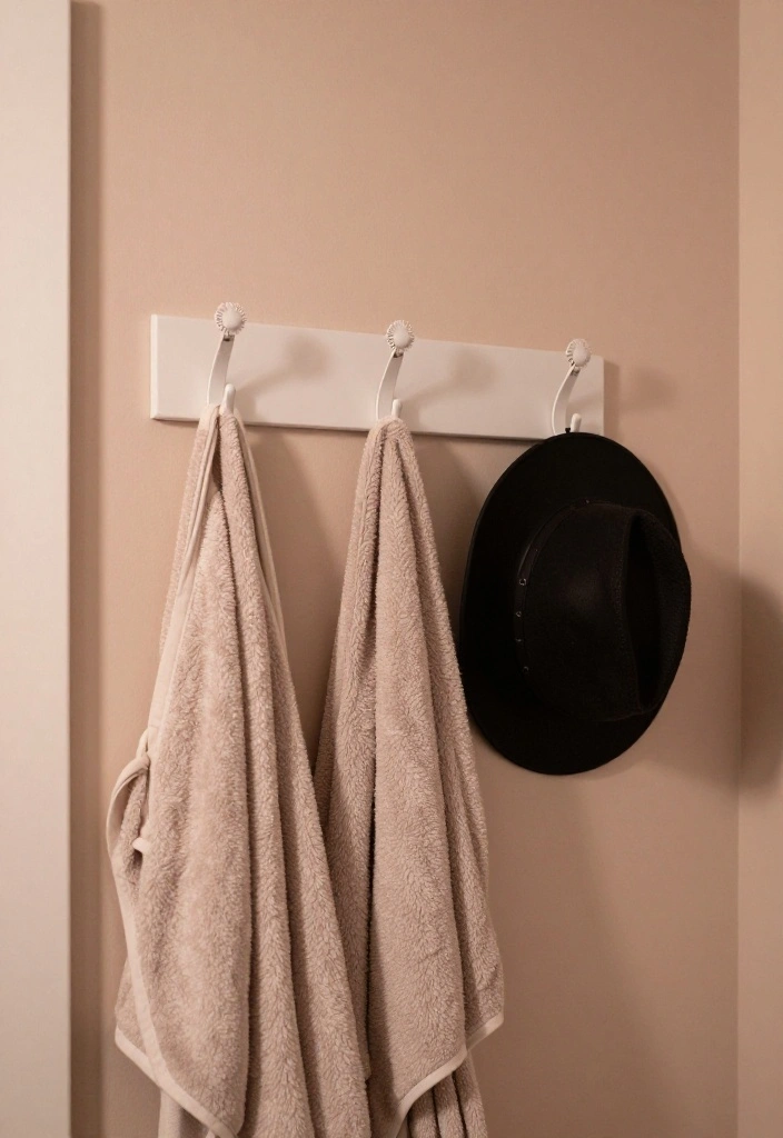 12 Bathroom Wall Storage Ideas to Keep Counters Clear 7. Hooks for Robes and Accessories 0