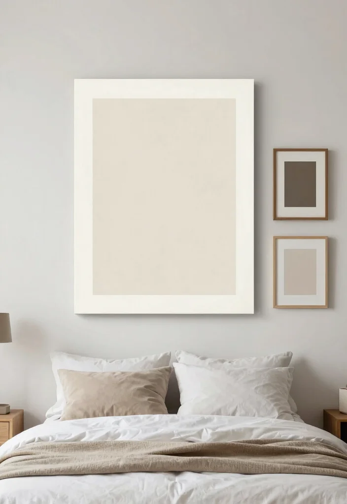 12 Bedroom Ideas for Big Rooms with Balanced Layouts 11. Minimalist Art Displays 0