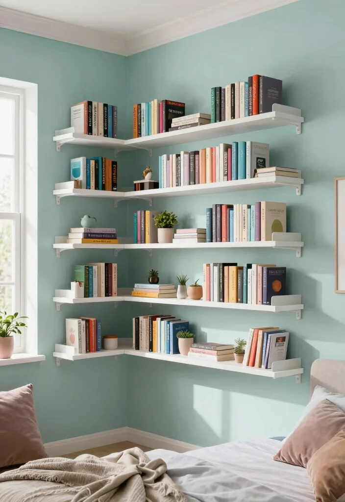 12 Bedroom Library Ideas for Cozy Reading Corners 1. Wall Mounted Bookshelves 0